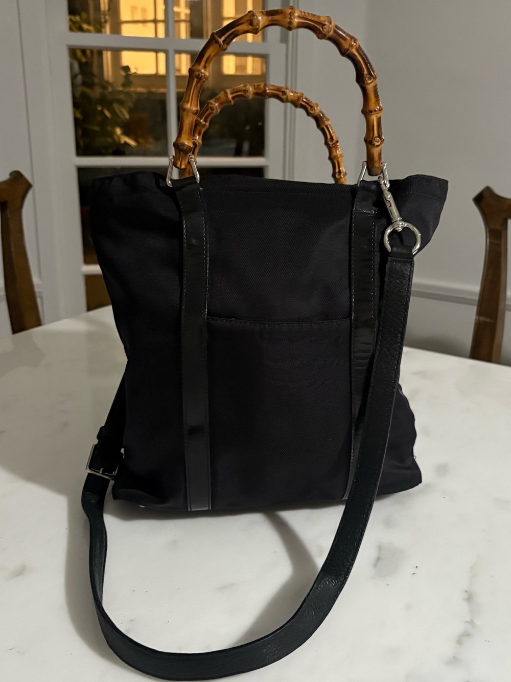 Gucci Black Nylon Tote with Bamboo Handles + Removable Strap